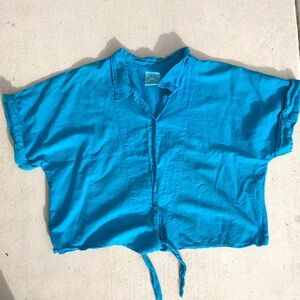 Aries & Taurus button up crop tie top womens XL retro 90s vintage boho b…